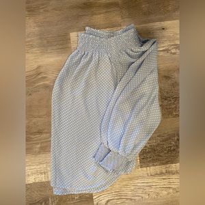 Express Top Blue Polka Dot Off-the-Shoulder Smocked Blouse Women’s XS